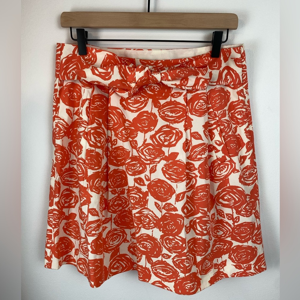 J. CREW Pleated Orange & Cream Floral Skirt Tie Front | Size 6